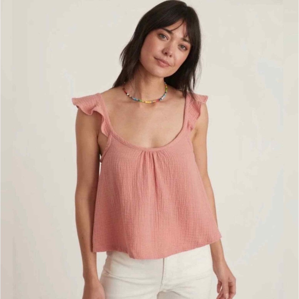 Marine Layer Jude Flutter Sleeve Tank Top Rosette Pink Basic